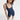 Sleek short jumpsuit dark blue in model front view - JUV