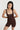 Sleek short jumpsuit brown in model front view close up  - JUV