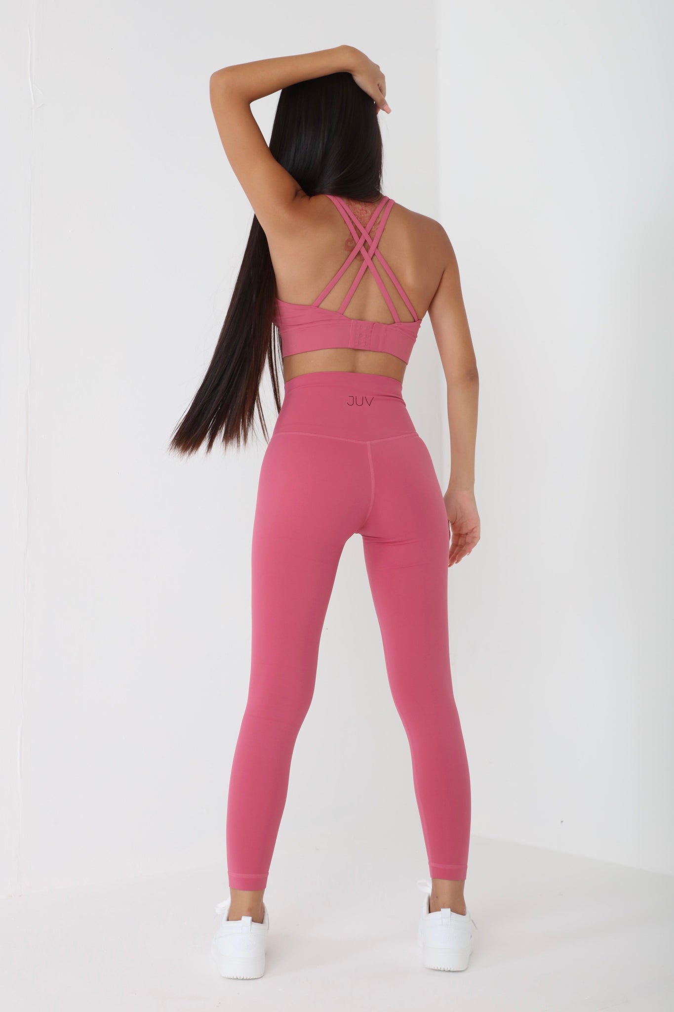 JUV fresh legging in pink color, full body back view.